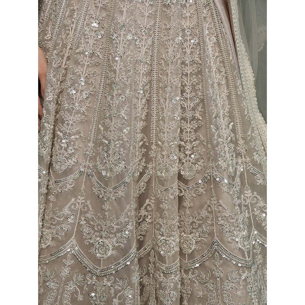 MILU MADAN Light Fawn Heavy Embroidered Lehenga with Blouse & Dupatta