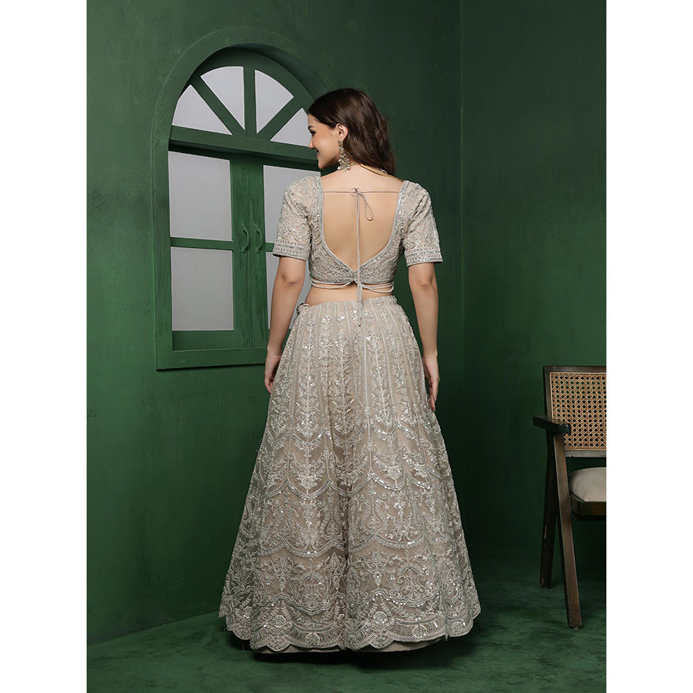 MILU MADAN Light Fawn Heavy Embroidered Lehenga with Blouse & Dupatta