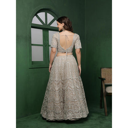 MILU MADAN Light Fawn Heavy Embroidered Lehenga with Blouse & Dupatta