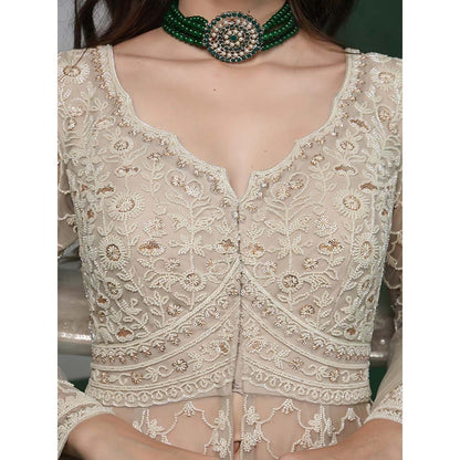 MILU MADAN Light Fawn Net Heavy Embroidered Jacket with Lehenga & Dupatta