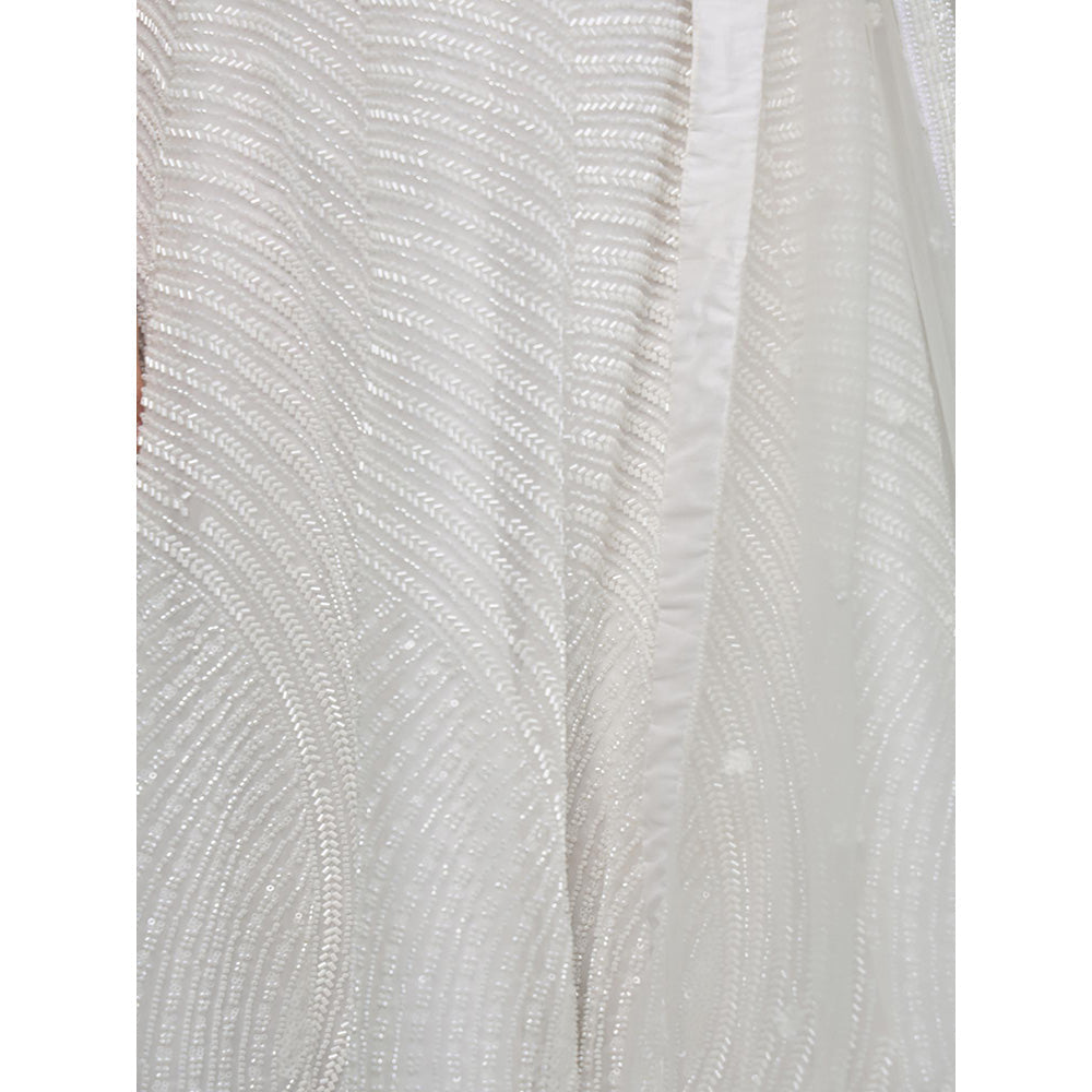 MILU MADAN White Double Net Beadwork Lehenga with Blouse & Dupatta
