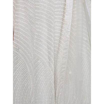 MILU MADAN White Double Net Beadwork Lehenga with Blouse & Dupatta