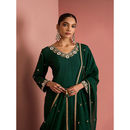 MILU MADAN Womens Cotton Silk Beads Embroidered Green Kurta with Palazzo and Dupatta
