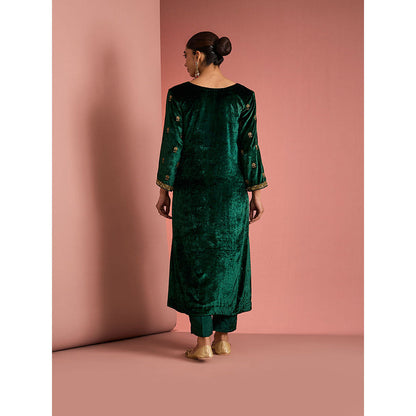 MILU MADAN Womens Velvet Sequined Embroidered Green Kurta with Pant and Dupatta