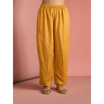 MILU MADAN Womens Silk Blend Beads Embroidered Mustard Kurta with Pant and Dupatta
