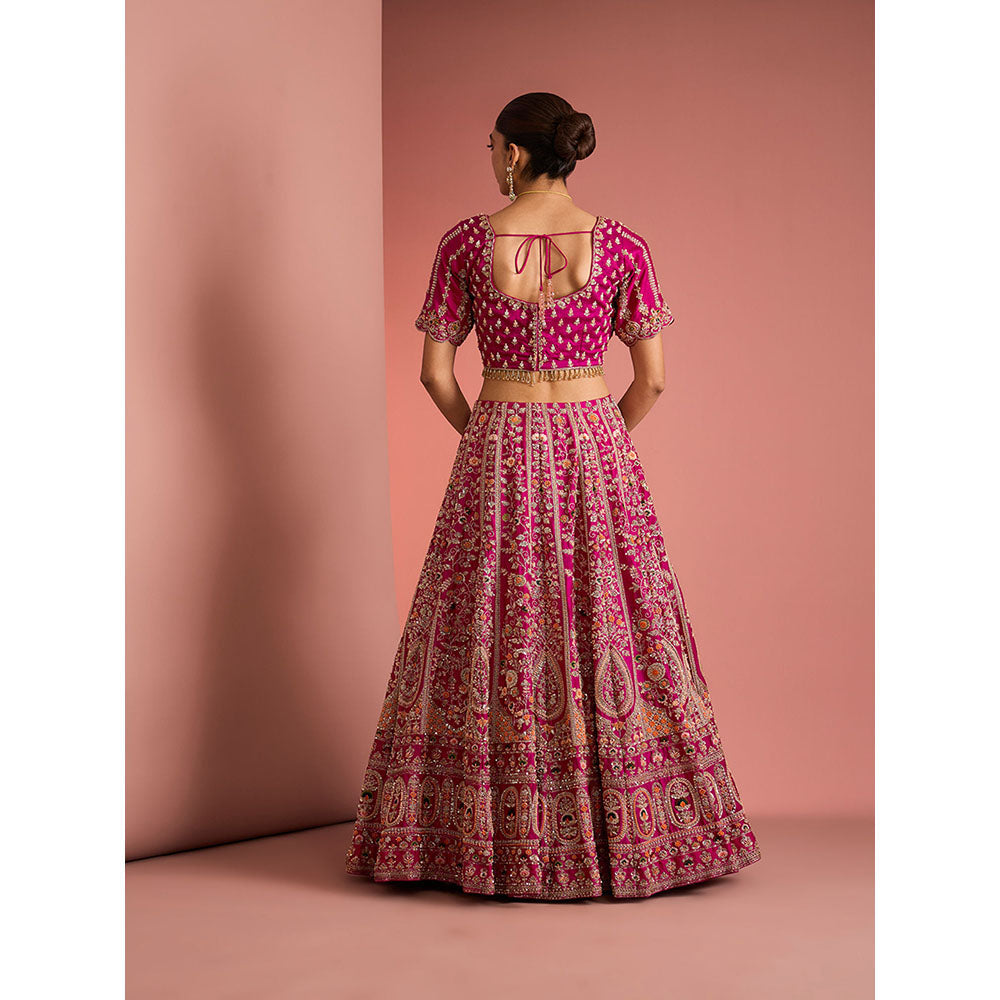 MILU MADAN Womens Raw Silk Sequined Embroidered Pink Lehenga with Stitched Blouse and Dupatta