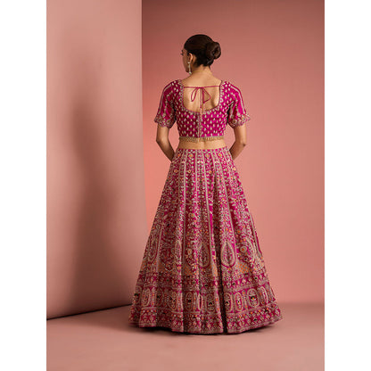MILU MADAN Womens Raw Silk Sequined Embroidered Pink Lehenga with Stitched Blouse and Dupatta