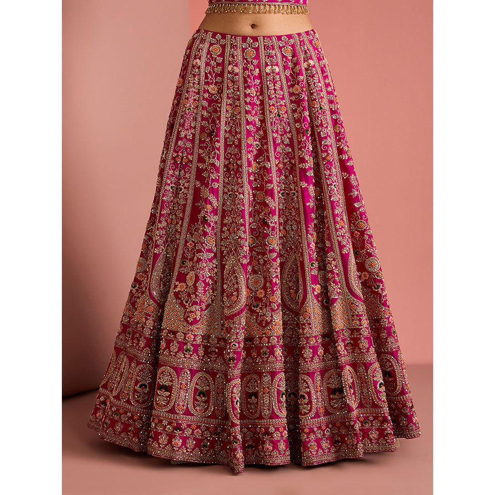 MILU MADAN Womens Raw Silk Sequined Embroidered Pink Lehenga with Stitched Blouse and Dupatta