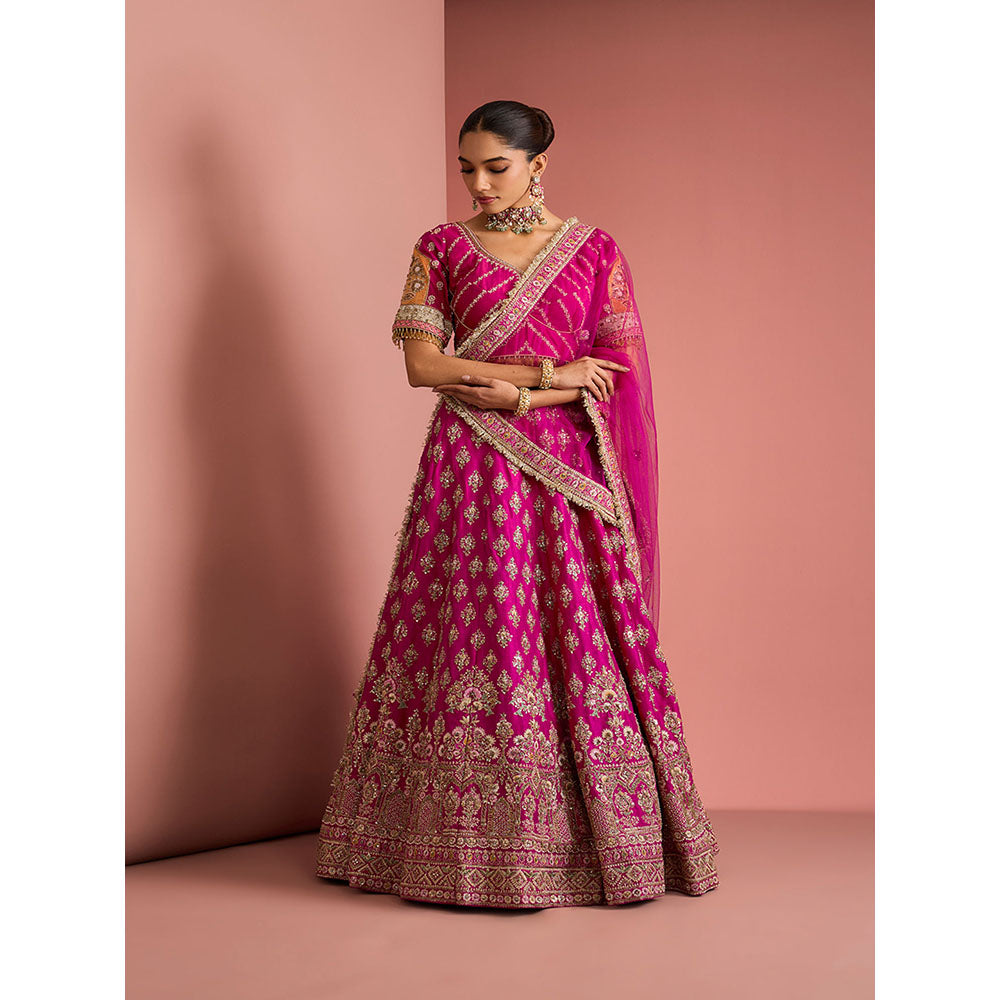 MILU MADAN Womens Raw Silk Sequined Embroidered Pink Lehenga with Stitched Blouse and Dupatta