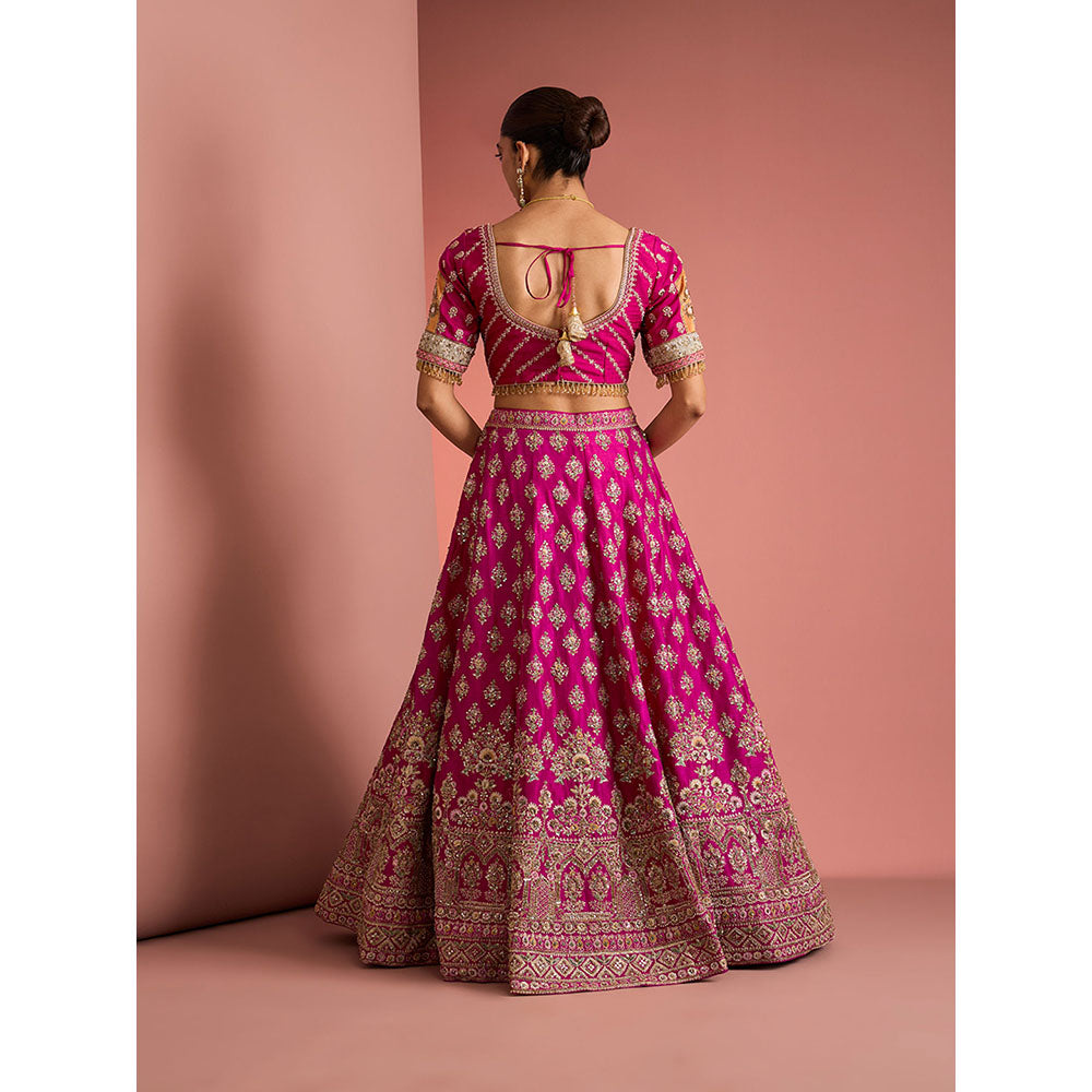 MILU MADAN Womens Raw Silk Sequined Embroidered Pink Lehenga with Stitched Blouse and Dupatta