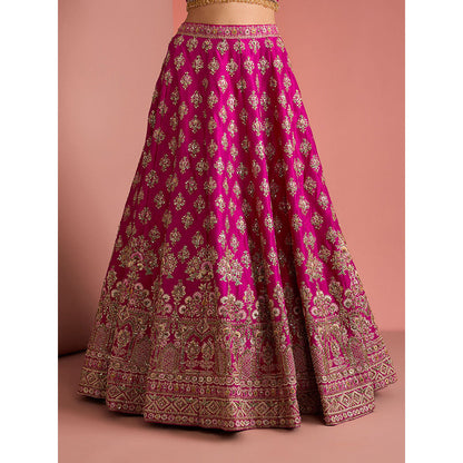 MILU MADAN Womens Raw Silk Sequined Embroidered Pink Lehenga with Stitched Blouse and Dupatta