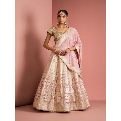 MILU MADAN Womens Organza Sequined Embroidered Pink Lehenga with Stitched Blouse and Dupatta