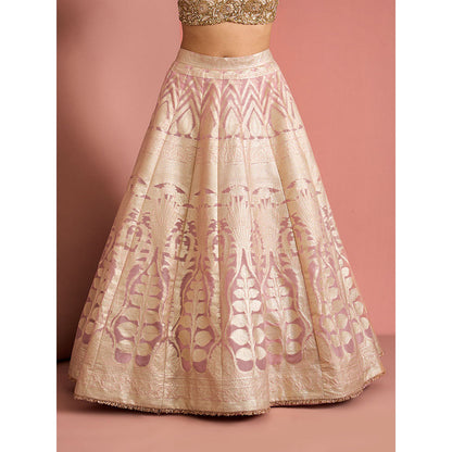MILU MADAN Womens Organza Sequined Embroidered Pink Lehenga with Stitched Blouse and Dupatta