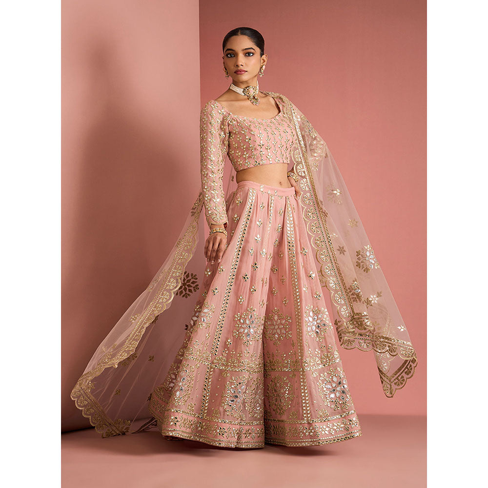 MILU MADAN Womens Georgette Silk Sequined Embroidered Pink Blouse with Sharara and Dupatta