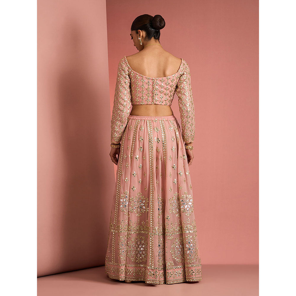 MILU MADAN Womens Georgette Silk Sequined Embroidered Pink Blouse with Sharara and Dupatta