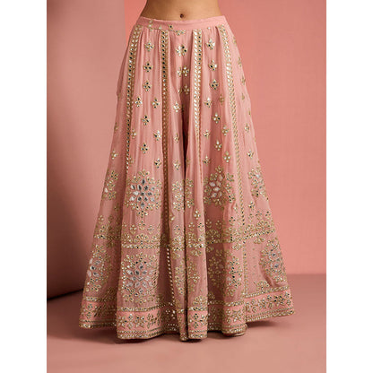 MILU MADAN Womens Georgette Silk Sequined Embroidered Pink Blouse with Sharara and Dupatta