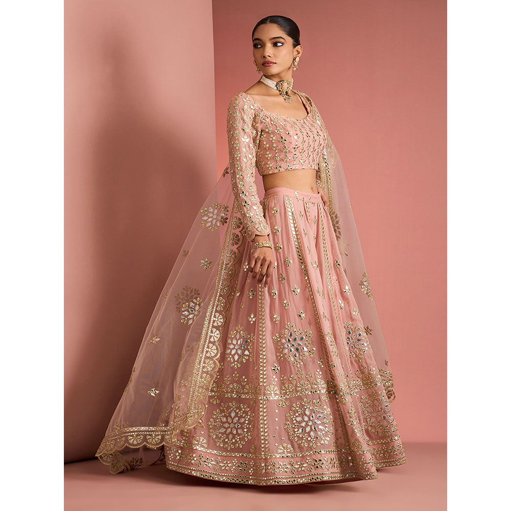 MILU MADAN Womens Georgette Silk Sequined Embroidered Pink Blouse with Sharara and Dupatta