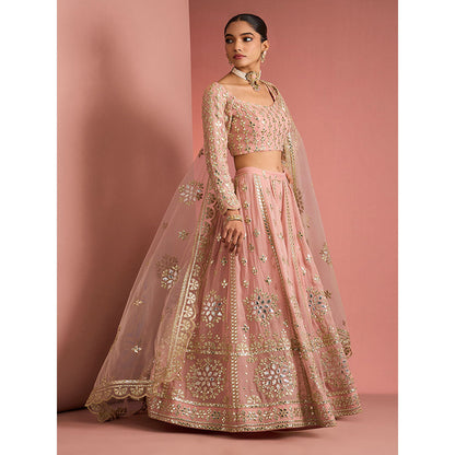 MILU MADAN Womens Georgette Silk Sequined Embroidered Pink Blouse with Sharara and Dupatta