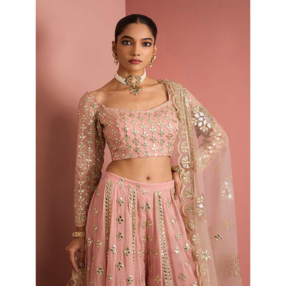 MILU MADAN Womens Georgette Silk Sequined Embroidered Pink Blouse with Sharara and Dupatta