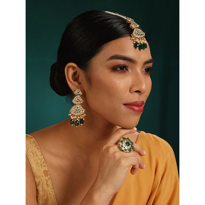 MINAKI 22K Gold Plated Earrings In Kundan-Polki Setting-Green