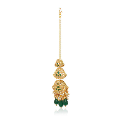 MINAKI 22K Gold Plated Maang Tikka In Kundan - Polki Setting-Green