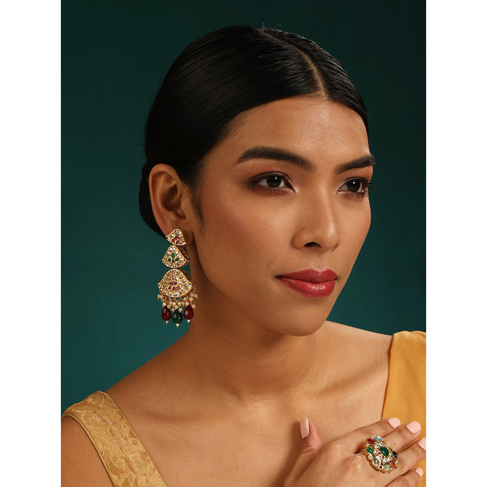 MINAKI 22K Gold Plated Earrings In Kundan-Polki Setting-Multi-Color