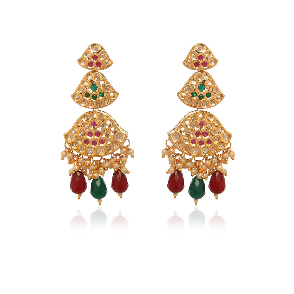 MINAKI 22K Gold Plated Earrings In Kundan-Polki Setting-Multi-Color