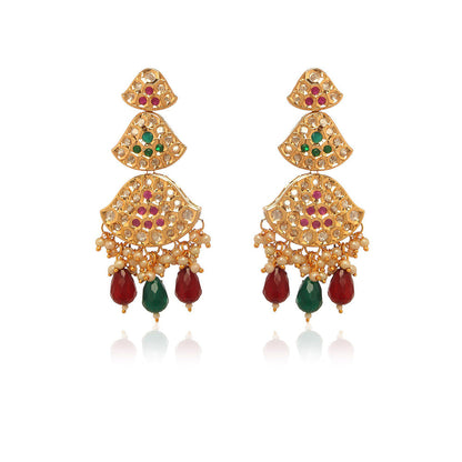 MINAKI 22K Gold Plated Earrings In Kundan-Polki Setting-Multi-Color