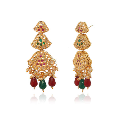 MINAKI 22K Gold Plated Earrings In Kundan-Polki Setting-Multi-Color