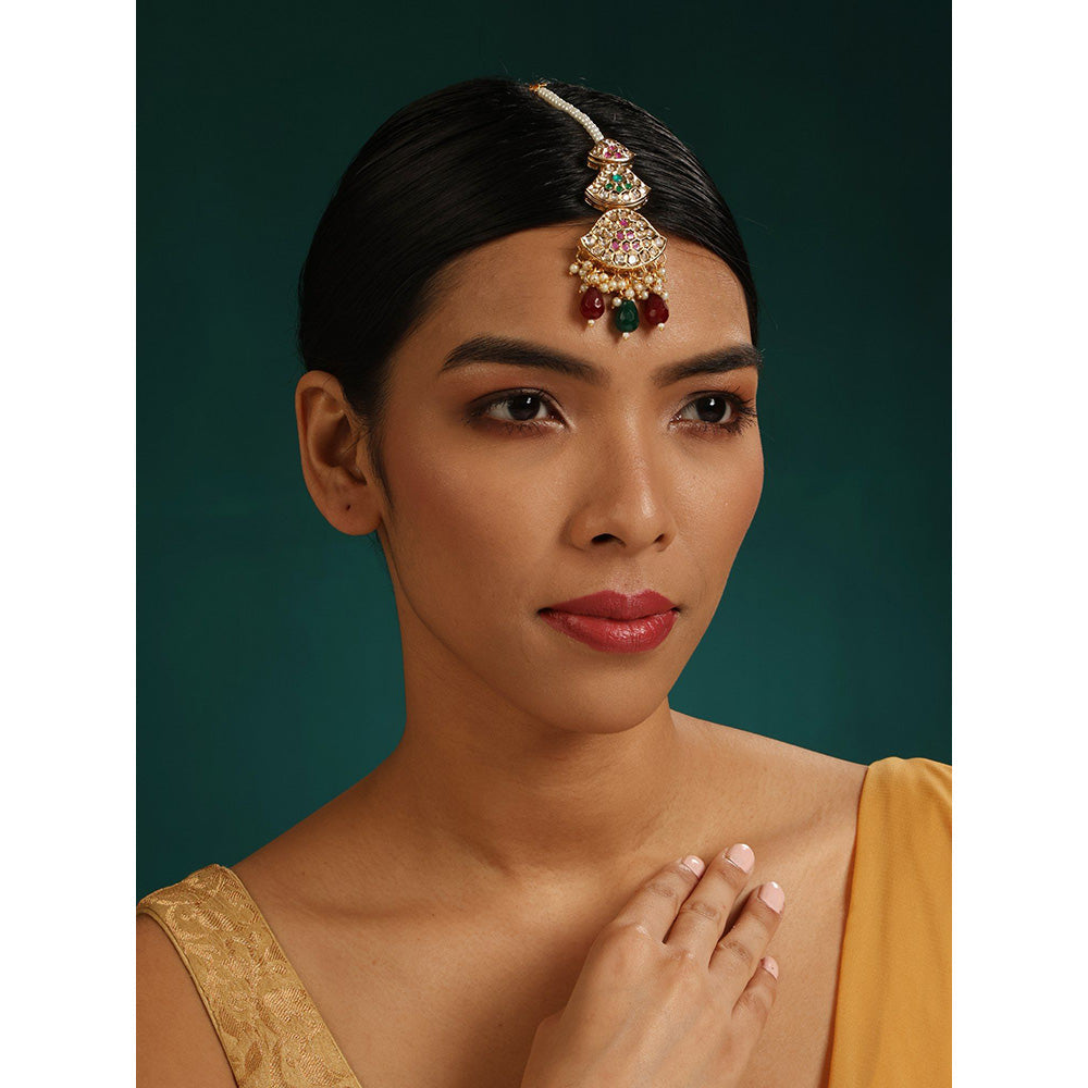 MINAKI 22K Gold Plated Maang Tikka In Kundan - Polki Setting-Multi-Color