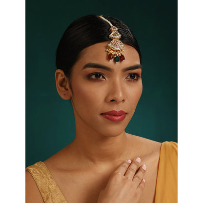 MINAKI 22K Gold Plated Maang Tikka In Kundan - Polki Setting-Multi-Color