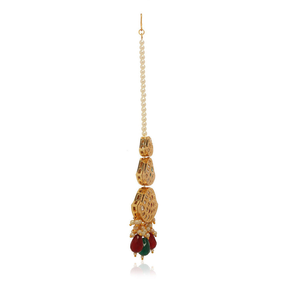 MINAKI 22K Gold Plated Maang Tikka In Kundan - Polki Setting-Multi-Color