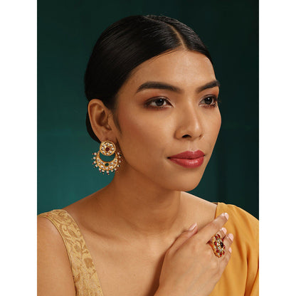 MINAKI 22K Gold Plated Earrings In Kundan-Polki Setting-Multi-Color