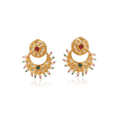 MINAKI 22K Gold Plated Earrings In Kundan-Polki Setting-Multi-Color
