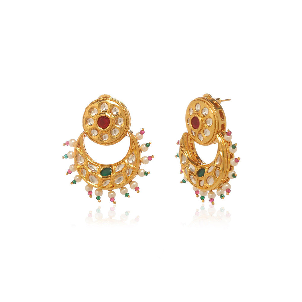 MINAKI 22K Gold Plated Earrings In Kundan-Polki Setting-Multi-Color