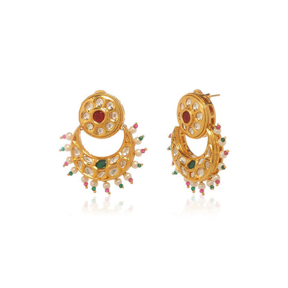 MINAKI 22K Gold Plated Earrings In Kundan-Polki Setting-Multi-Color