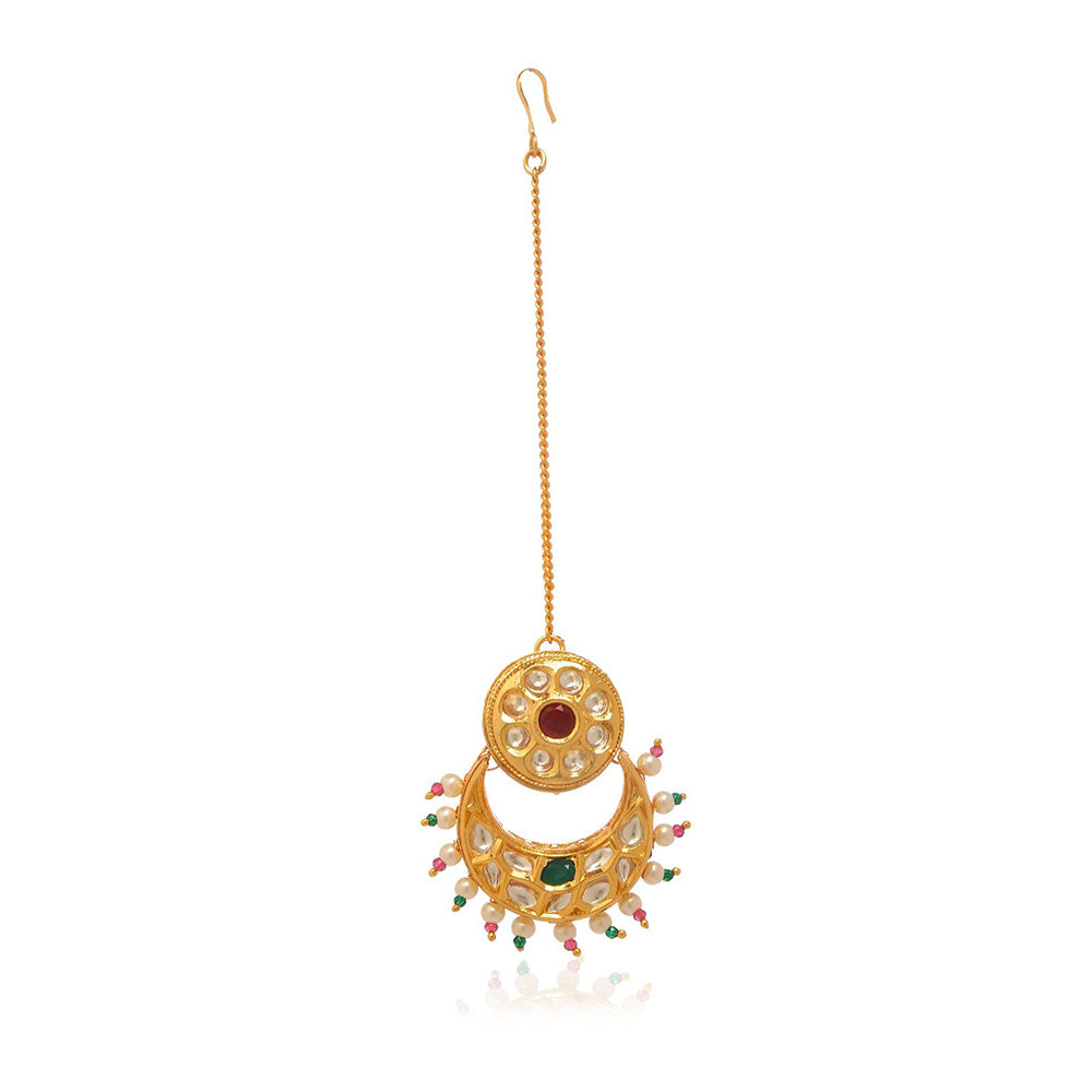 MINAKI 22K Gold Plated Maang Tikka In Kundan - Polki Setting-Multi-Color