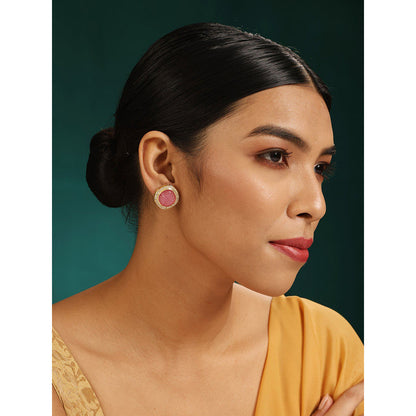 MINAKI 22K Gold Plated Earrings In Kundan-Polki Setting-Pink