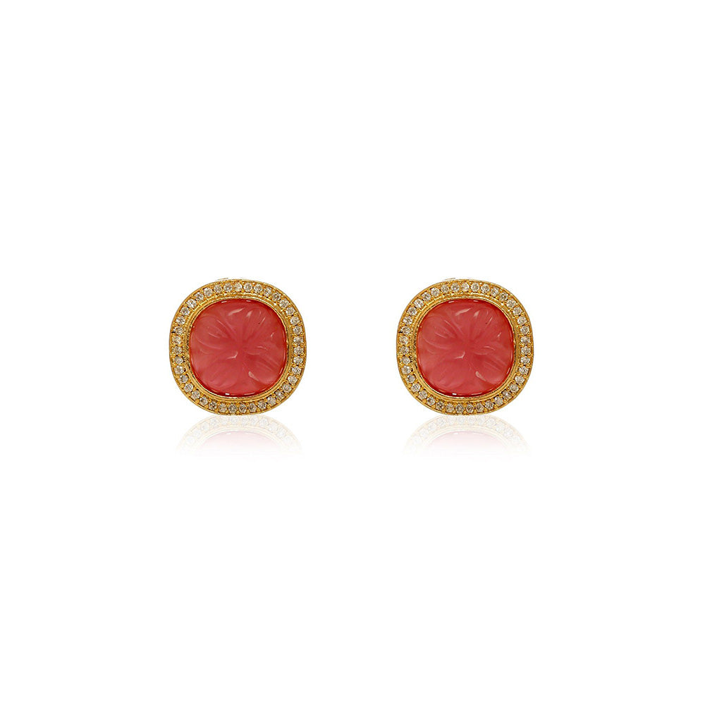 MINAKI 22K Gold Plated Earrings In Kundan-Polki Setting-Pink