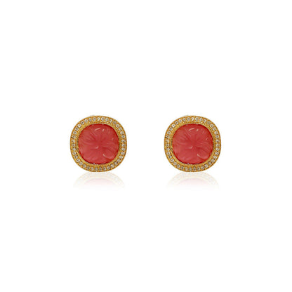 MINAKI 22K Gold Plated Earrings In Kundan-Polki Setting-Pink