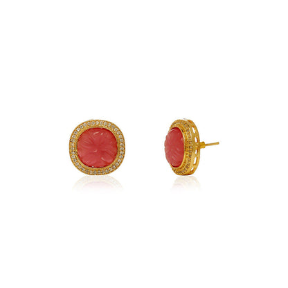 MINAKI 22K Gold Plated Earrings In Kundan-Polki Setting-Pink
