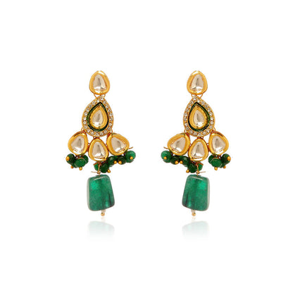 MINAKI 22K Gold Plated Earrings In Kundan-Polki Setting-Green