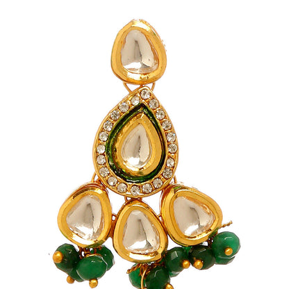 MINAKI 22K Gold Plated Earrings In Kundan-Polki Setting-Green