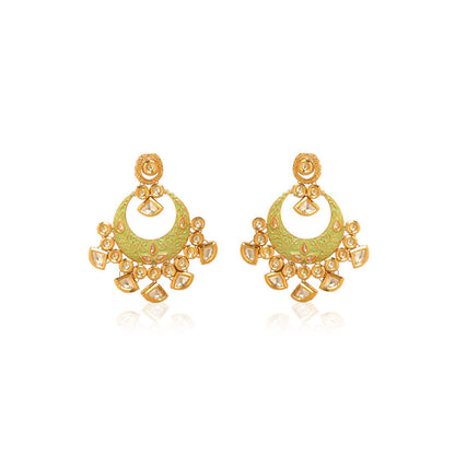 MINAKI 22K Gold Plated Earrings In Kundan-Polki Setting-Green