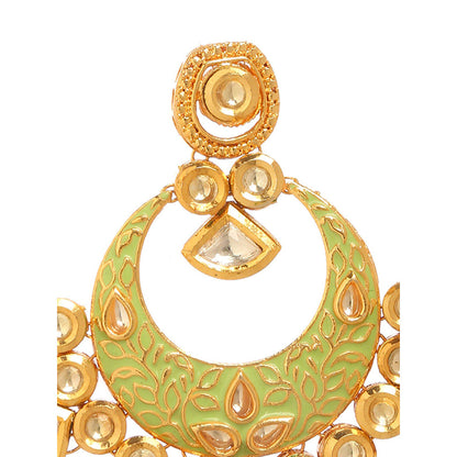 MINAKI 22K Gold Plated Earrings In Kundan-Polki Setting-Green