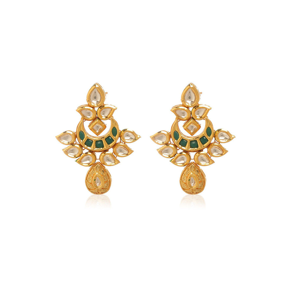 MINAKI 22K Gold Plated Earrings In Kundan-Polki Setting-Green