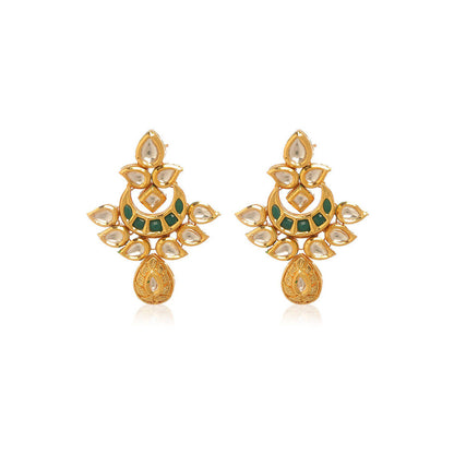 MINAKI 22K Gold Plated Earrings In Kundan-Polki Setting-Green