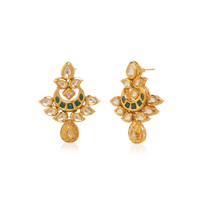 MINAKI 22K Gold Plated Earrings In Kundan-Polki Setting-Green