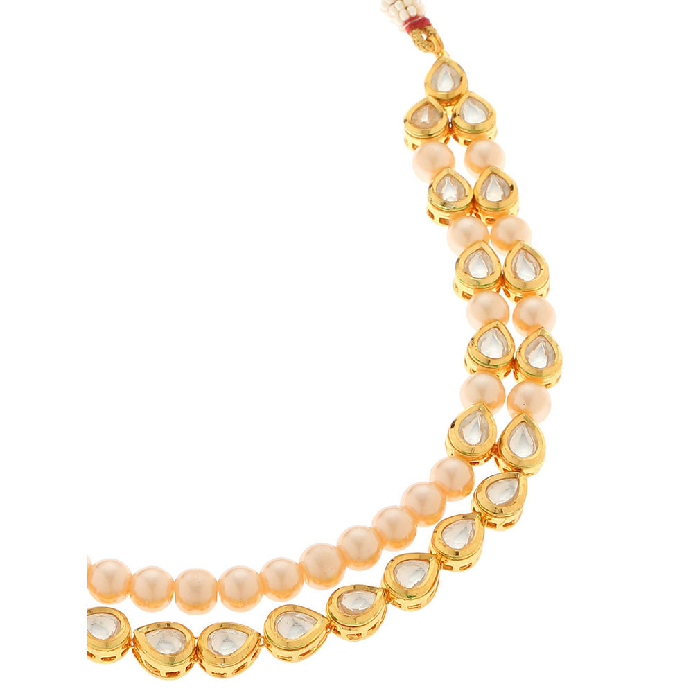 MINAKI 22K Gold Plated Necklace Set In Kundan-Polki Setting-White (Set of 2)
