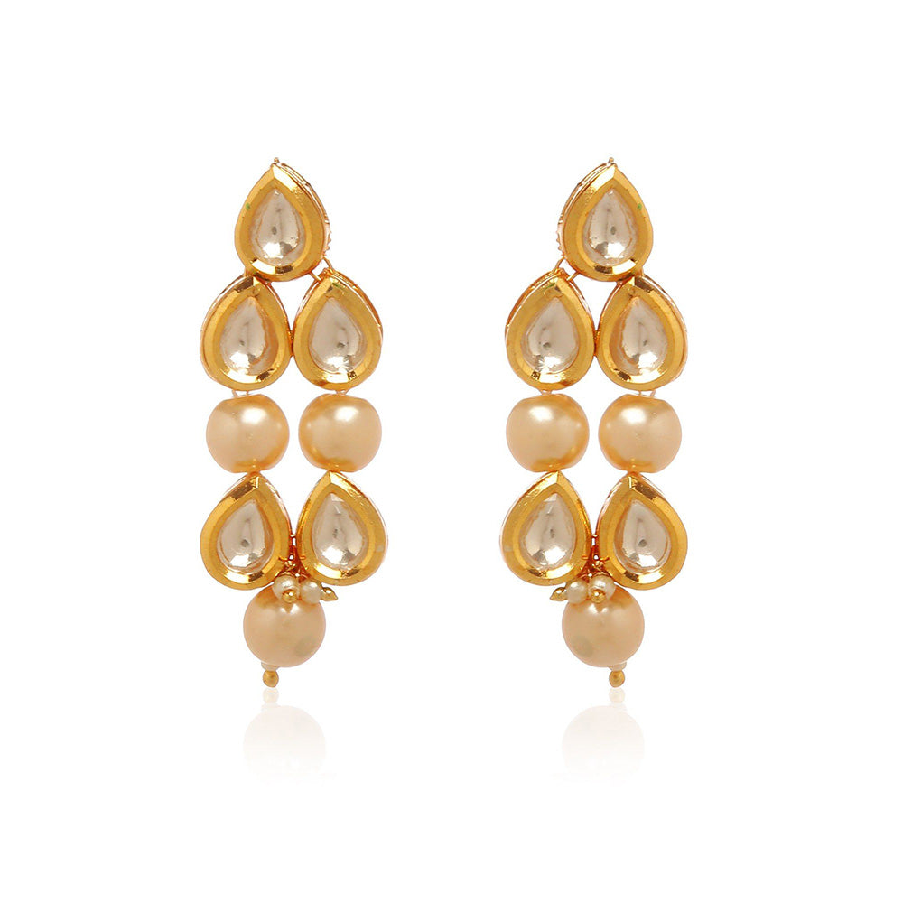 MINAKI 22K Gold Plated Necklace Set In Kundan-Polki Setting-White (Set of 2)